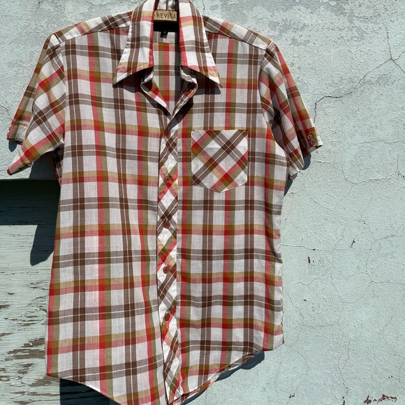 Vintage 1970s Men's Short Sleeve Plaid Shirt - Picture 4 of 5